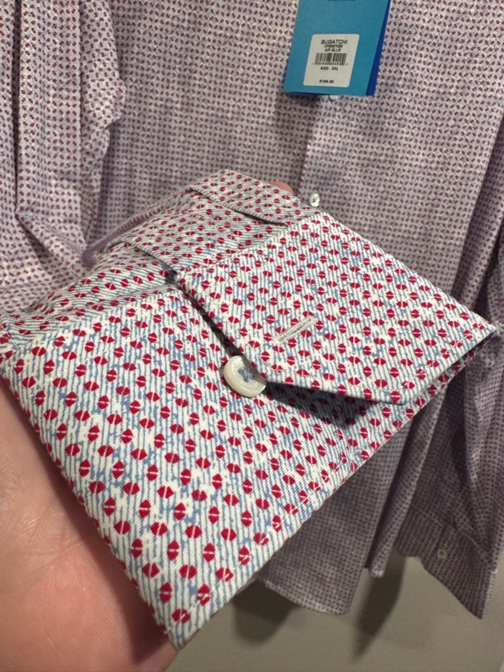 Bugatchi James AirBlue Long Sleeve Button Up Shirt Red & Blue Geometric Print 2X - Picture 6 of 14